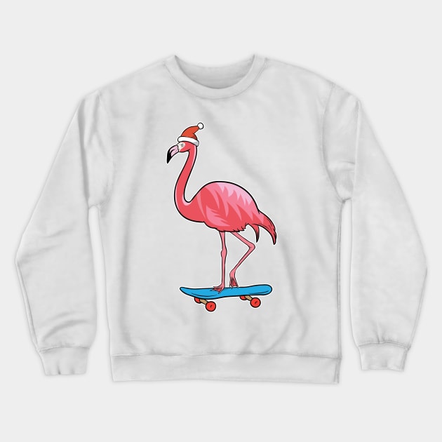 Cute Santa Hat Flamingo Skateboard Christmas Crewneck Sweatshirt by theperfectpresents